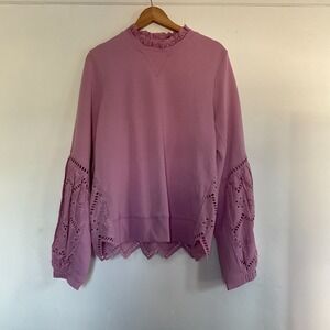 Forever That Girl Eyelet Pullover Sweatshirt Embroidered Girly Pink Cotton XL